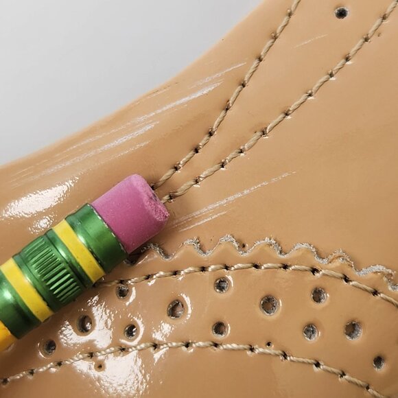 Dadawen Women's Tan Apricot Patent Oxford Platform Wingtip Brogues Casual Retro - Picture 9 of 11